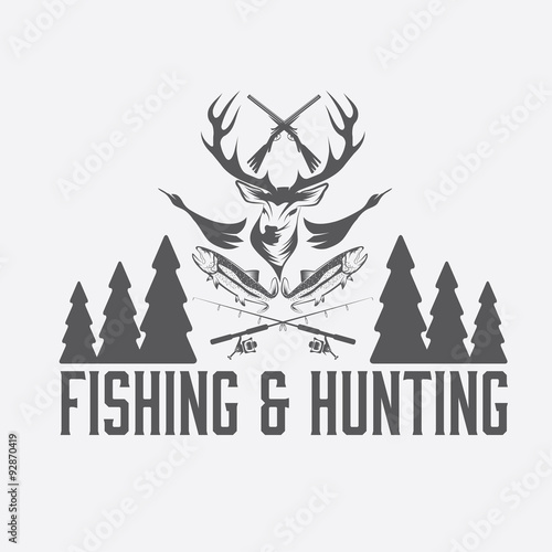 hunting and fishing vintage emblem vector design template