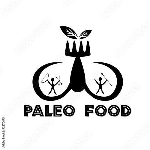 paleo food illustration with mammoth tusks and cavemans