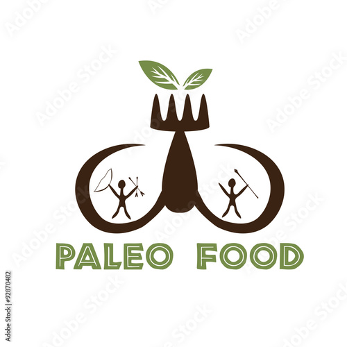 paleo food illustration with mammoth tusks and cavemans