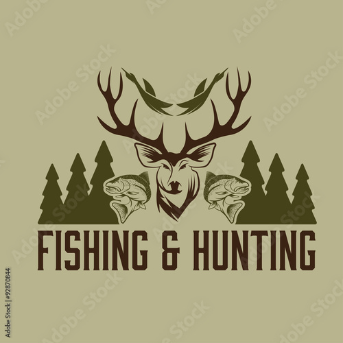 hunting and fishing vintage emblem vector design template