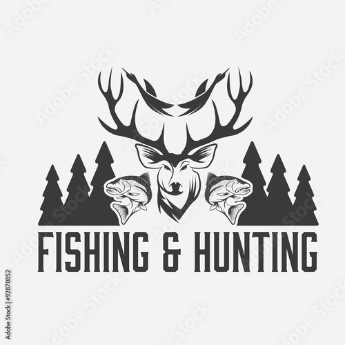 hunting and fishing vintage emblem vector design template