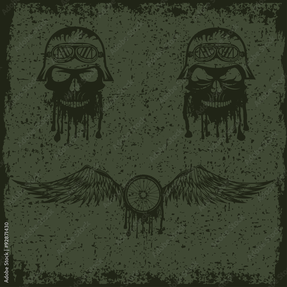 Fototapeta premium grunge biker theme labels with wheel,bike and skulls with wings