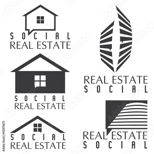 Collection of social real estate icons and design elements