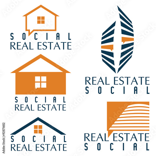 Collection of social real estate icons and design elements