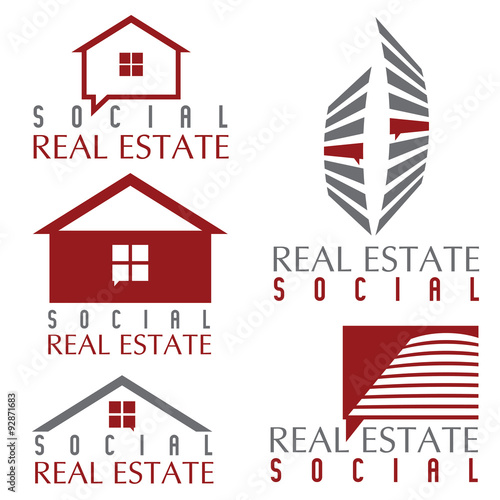 Collection of social real estate icons and design elements