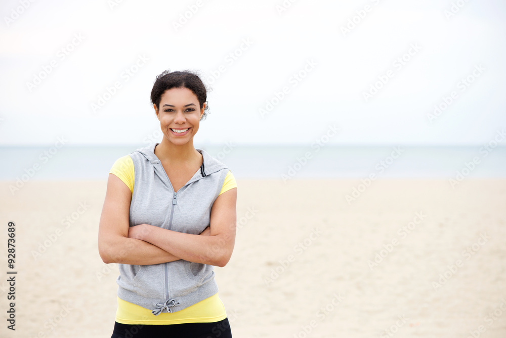 Confident african american sports woman smiling Confident african american sports woman smiling