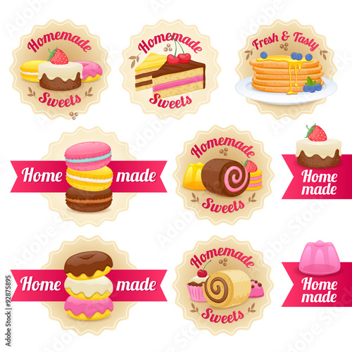 Homemade sweets labels badges set.