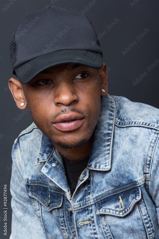 Portrait of hip hop African American dancer isolated background Portrait of hip hop African American dancer isolated background