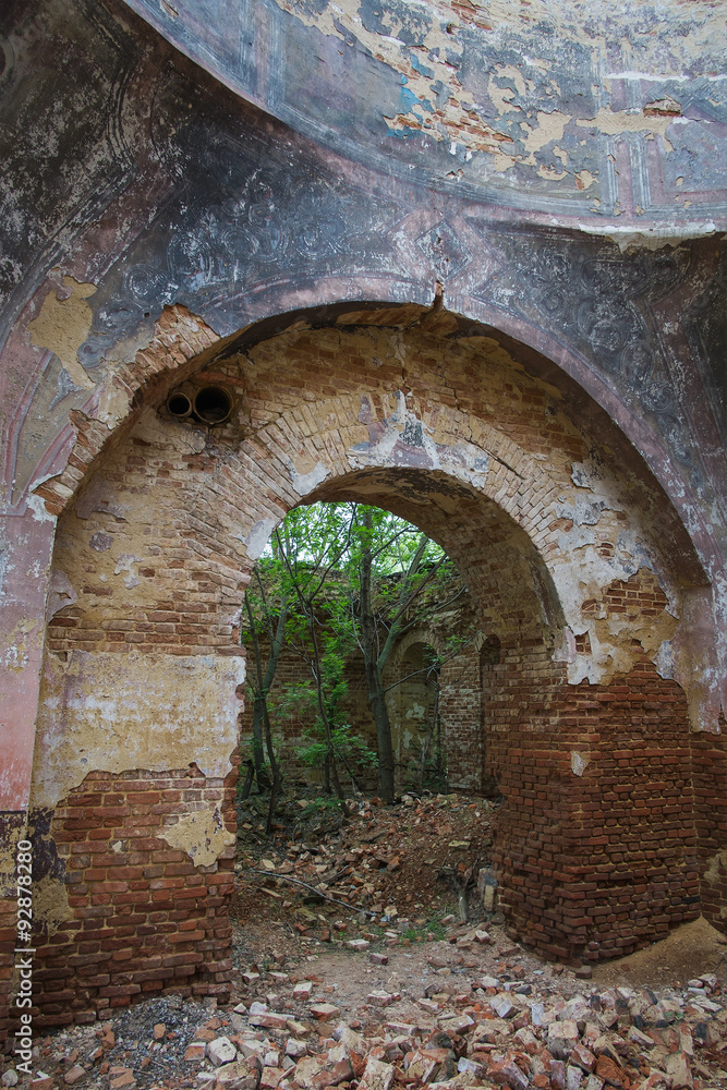 Interior of the ruined and abandoned church since the Second World War