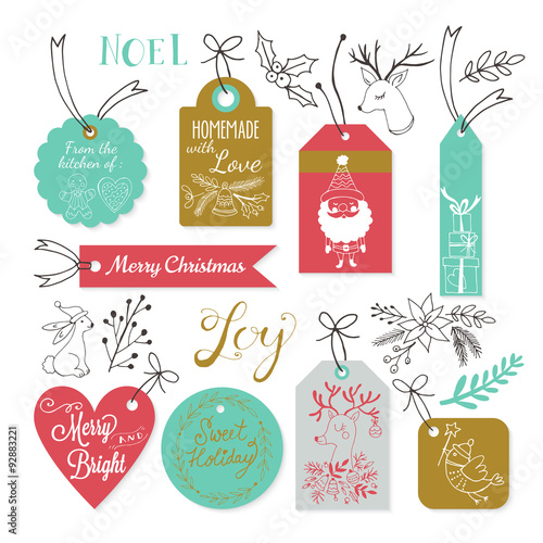 Christmas gifr tags design with hand drawing elements. Vector il photo