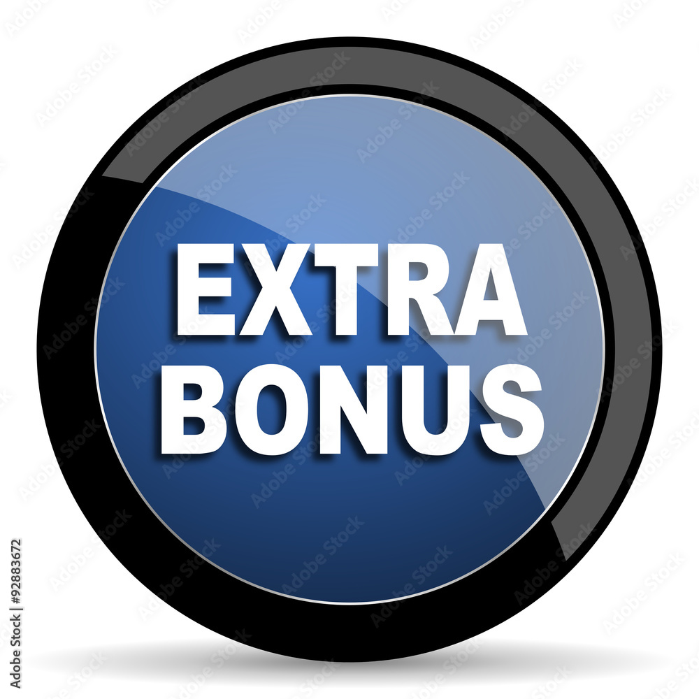 extra bonus blue circle glossy web icon on white background, round button for internet and mobile app extra bonus blue circle glossy web icon on white background, round button for internet and mobile app