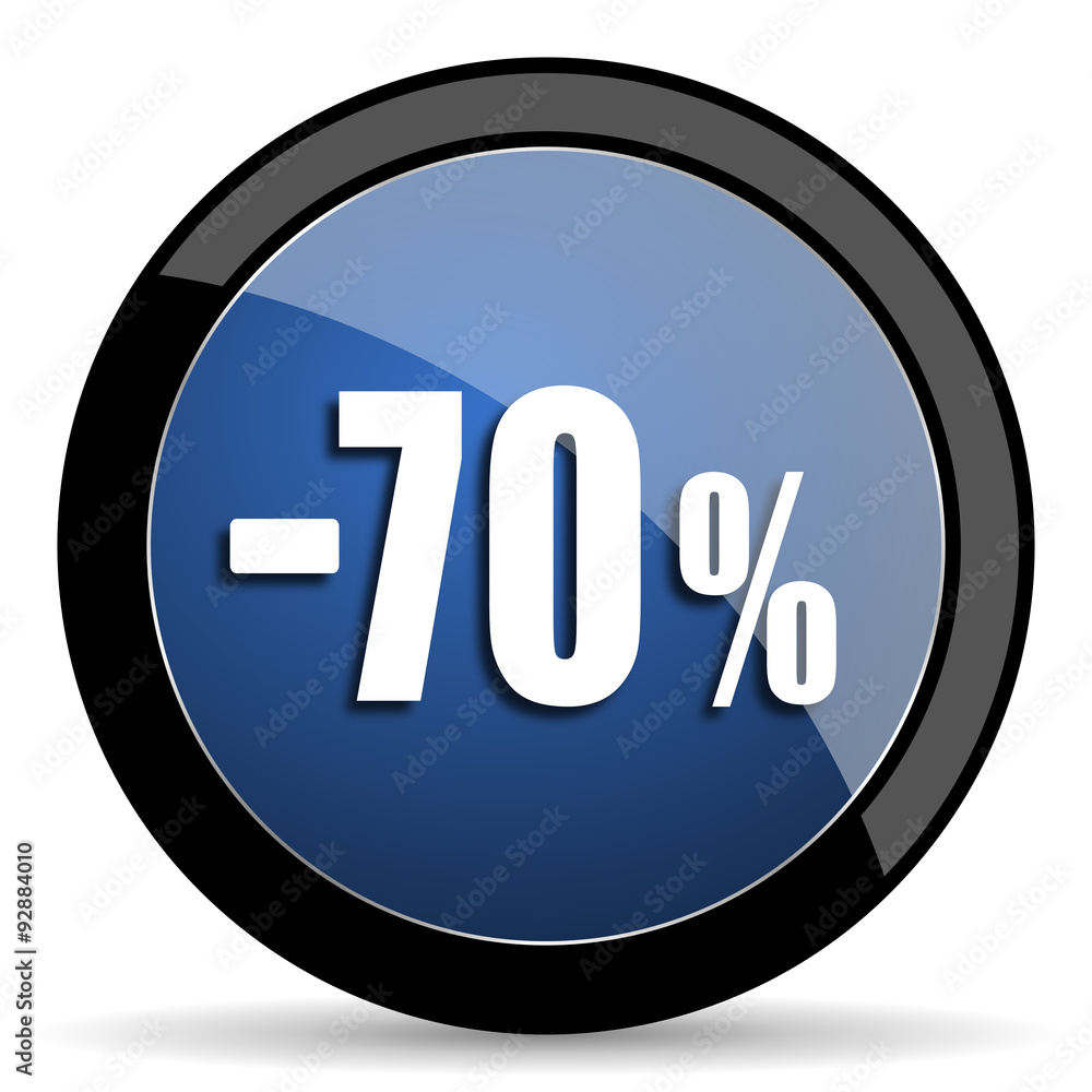 70 percent sale retail blue circle glossy web icon on white background, round button for internet and mobile app 70 percent sale retail blue circle glossy web icon on white background, round button for internet and mobile app