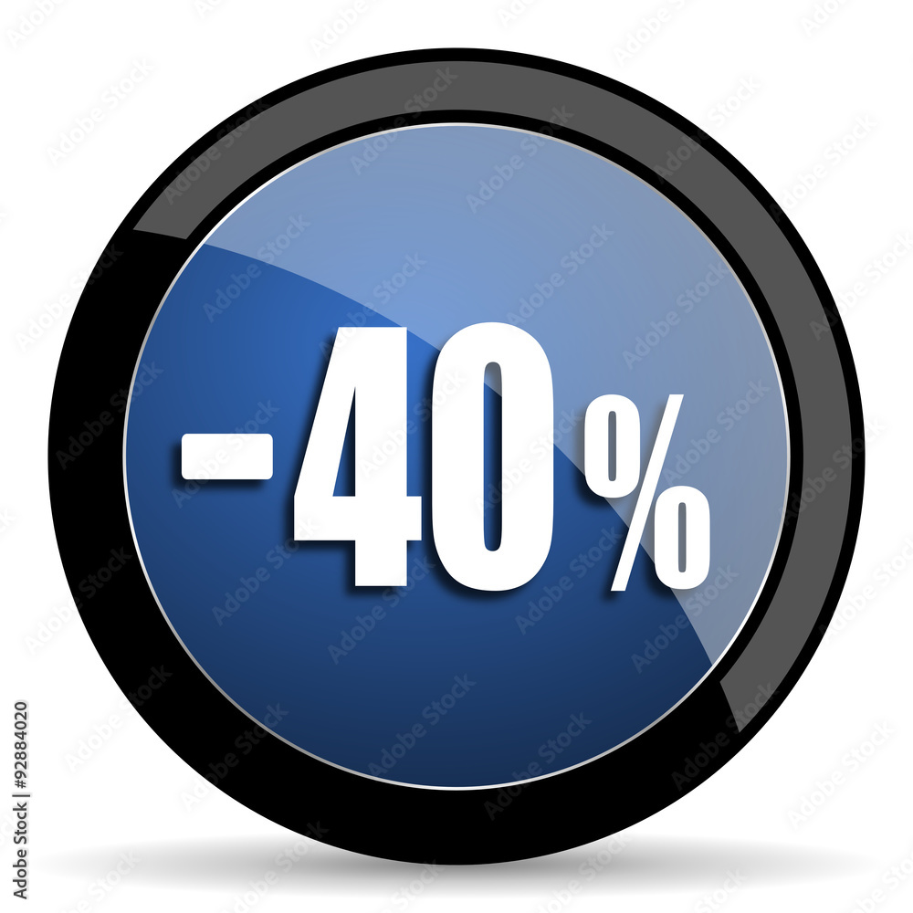 40 percent sale retail blue circle glossy web icon on white background, round button for internet and mobile app 40 percent sale retail blue circle glossy web icon on white background, round button for internet and mobile app