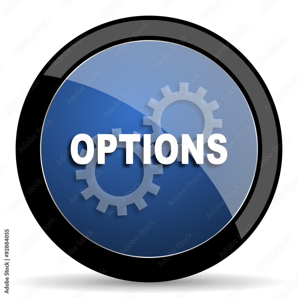 options blue circle glossy web icon on white background, round button for internet and mobile app options blue circle glossy web icon on white background, round button for internet and mobile app