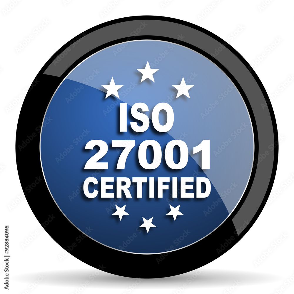 iso 27001 blue circle glossy web icon on white background, round button for internet and mobile app iso 27001 blue circle glossy web icon on white background, round button for internet and mobile app
