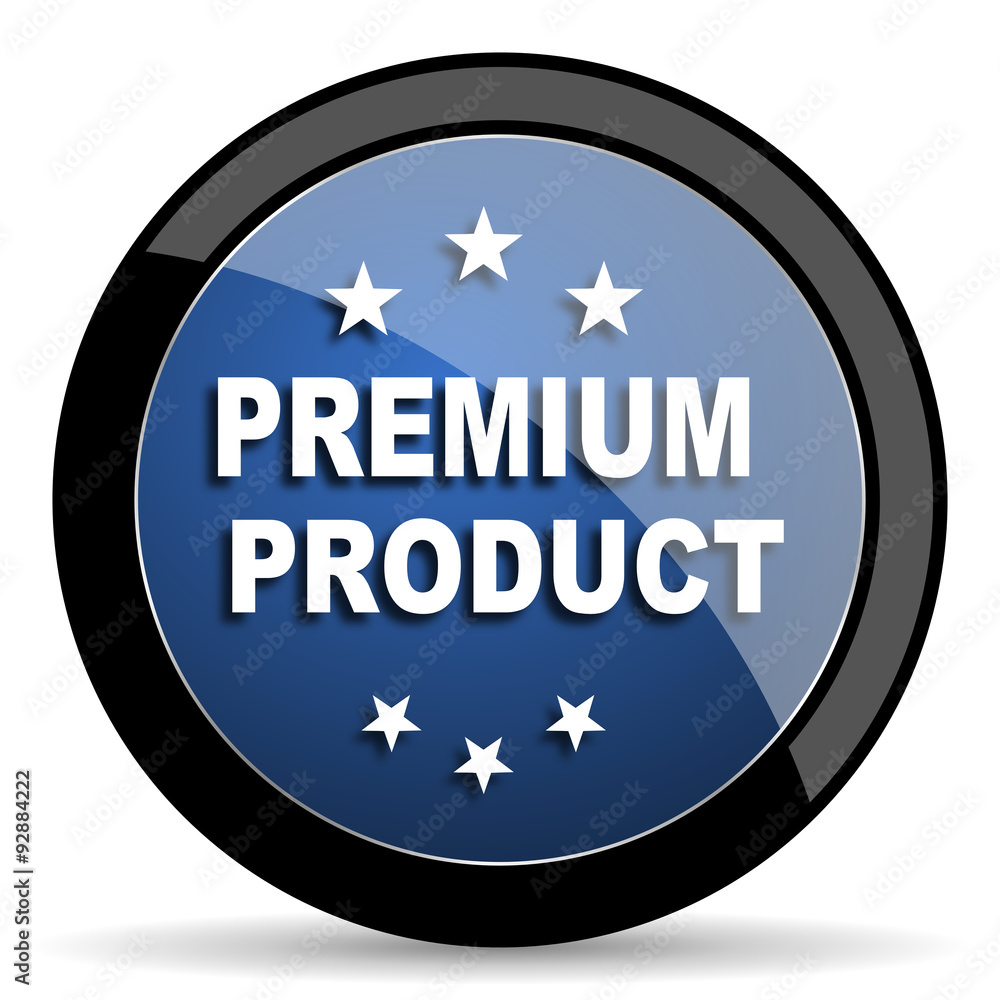 premium product blue circle glossy web icon on white background, round button for internet and mobile app premium product blue circle glossy web icon on white background, round button for internet and mobile app