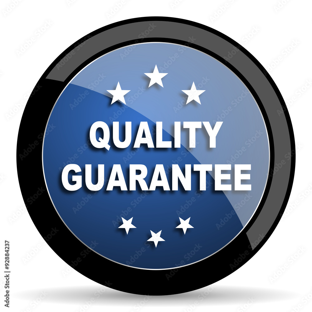 quality guarantee blue circle glossy web icon on white background, round button for internet and mobile app quality guarantee blue circle glossy web icon on white background, round button for internet and mobile app