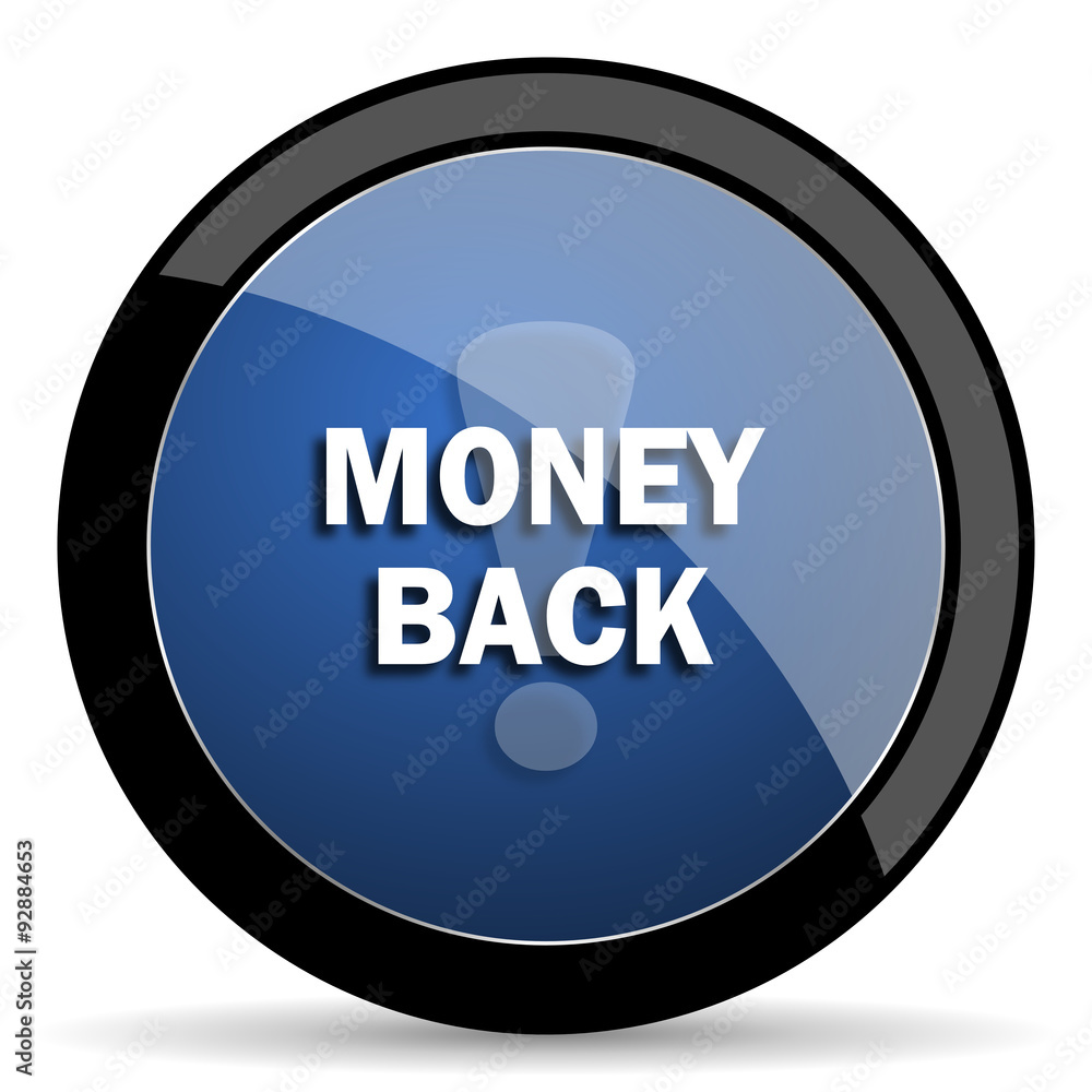 money back blue circle glossy web icon on white background, round button for internet and mobile app money back blue circle glossy web icon on white background, round button for internet and mobile app