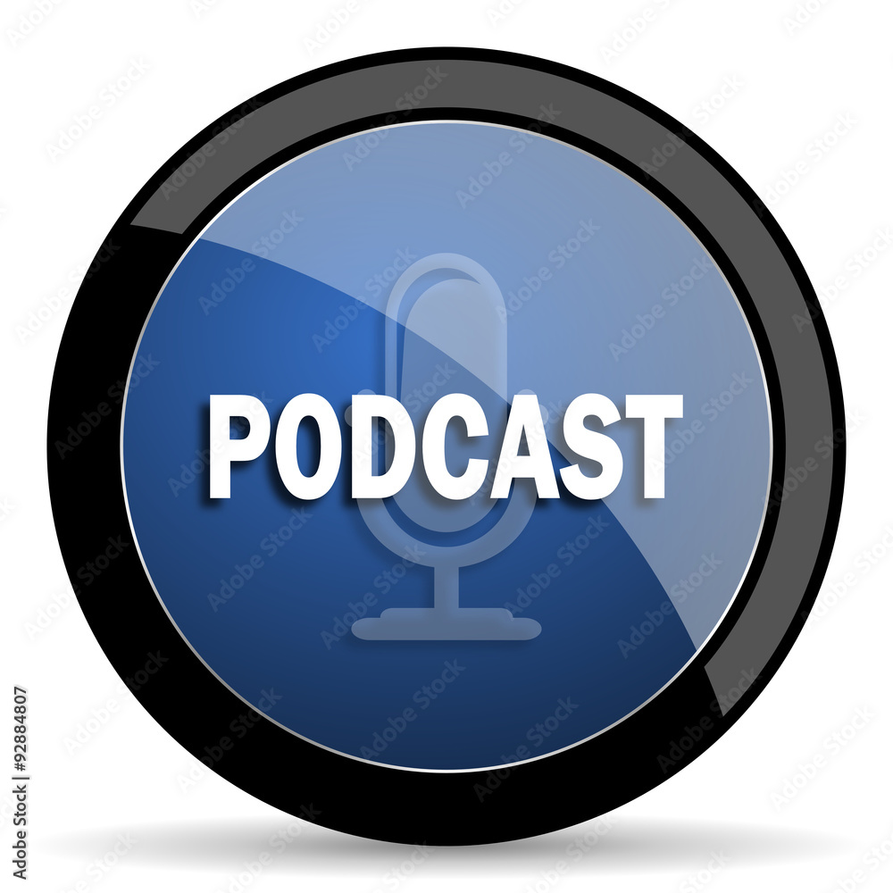 podcast blue circle glossy web icon on white background, round button for internet and mobile app podcast blue circle glossy web icon on white background, round button for internet and mobile app