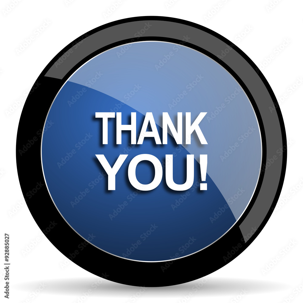 thank you blue circle glossy web icon on white background, round button for internet and mobile app
