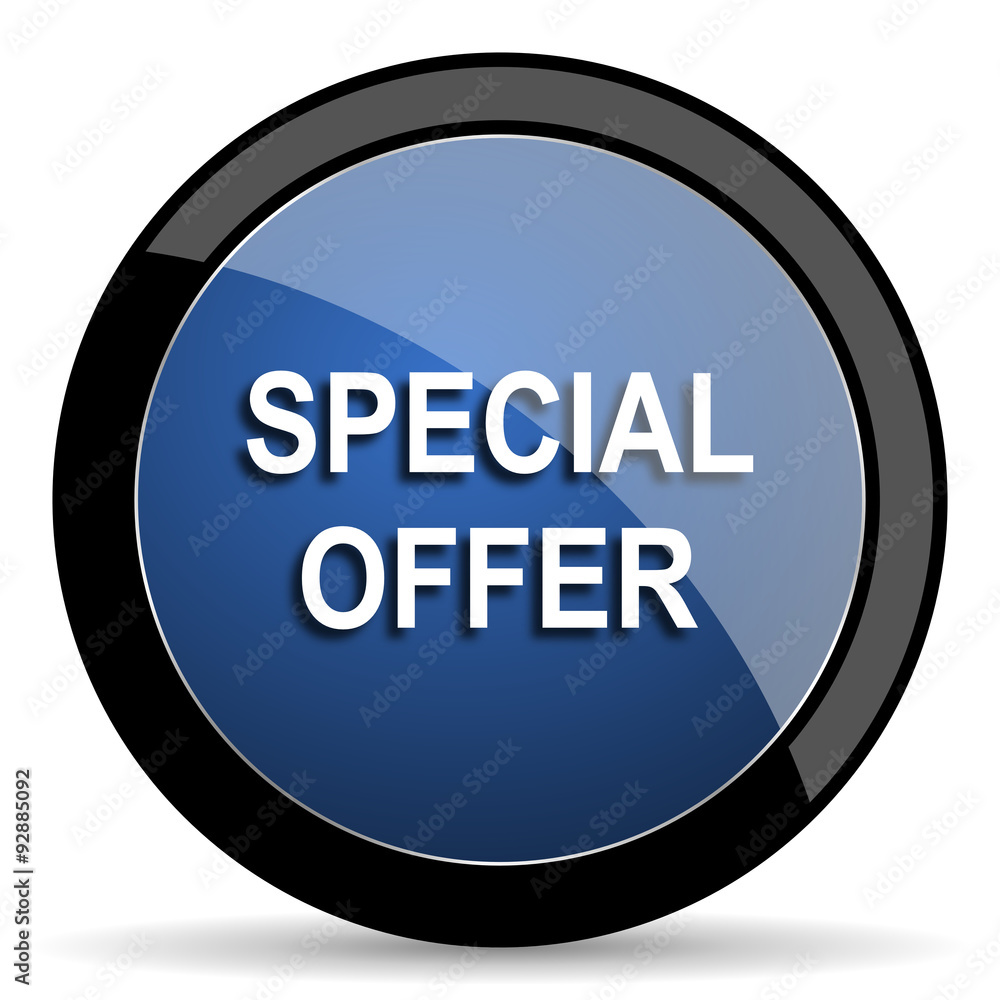 special offer blue circle glossy web icon on white background, round button for internet and mobile app special offer blue circle glossy web icon on white background, round button for internet and mobile app