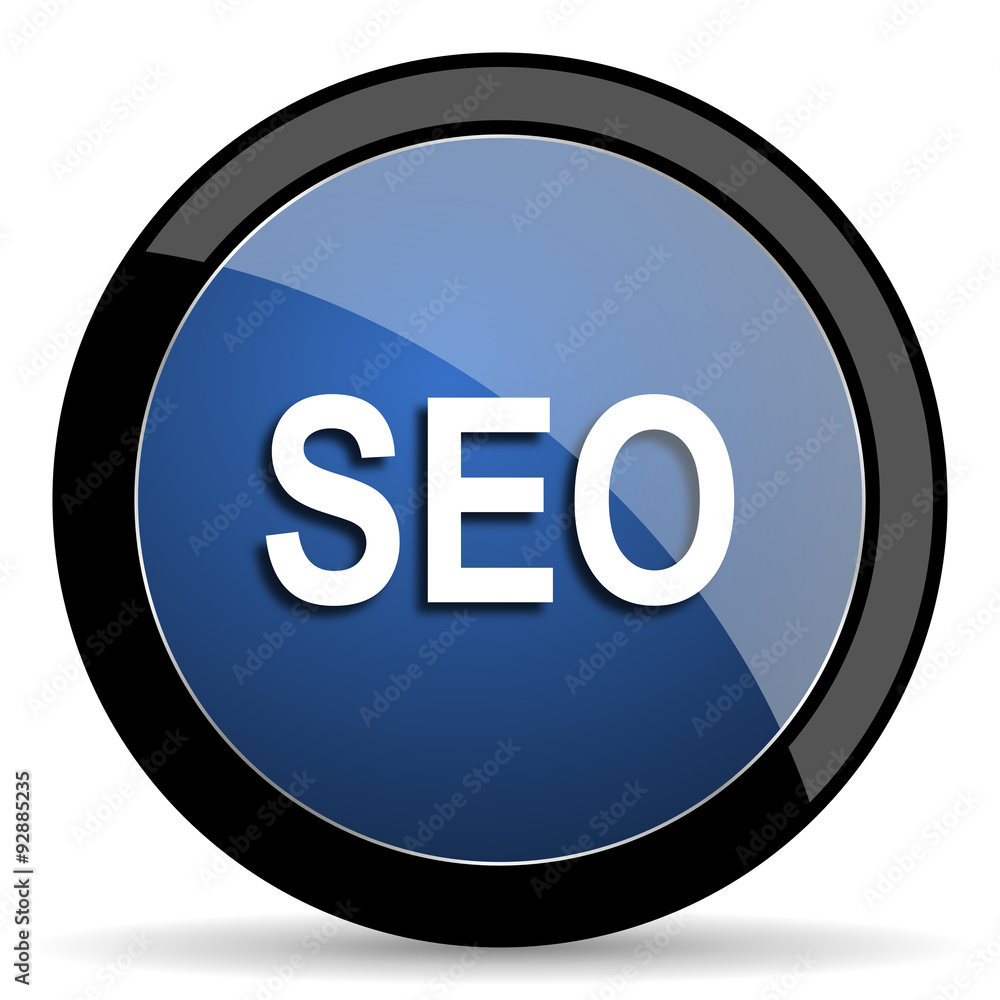 seo blue circle glossy web icon on white background, round button for internet and mobile app seo blue circle glossy web icon on white background, round button for internet and mobile app