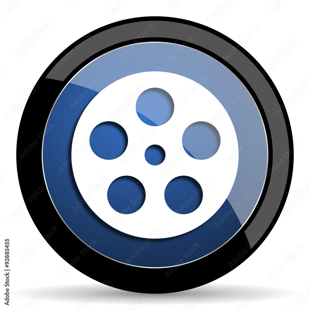 film blue circle glossy web icon on white background, round button for internet and mobile app film blue circle glossy web icon on white background, round button for internet and mobile app