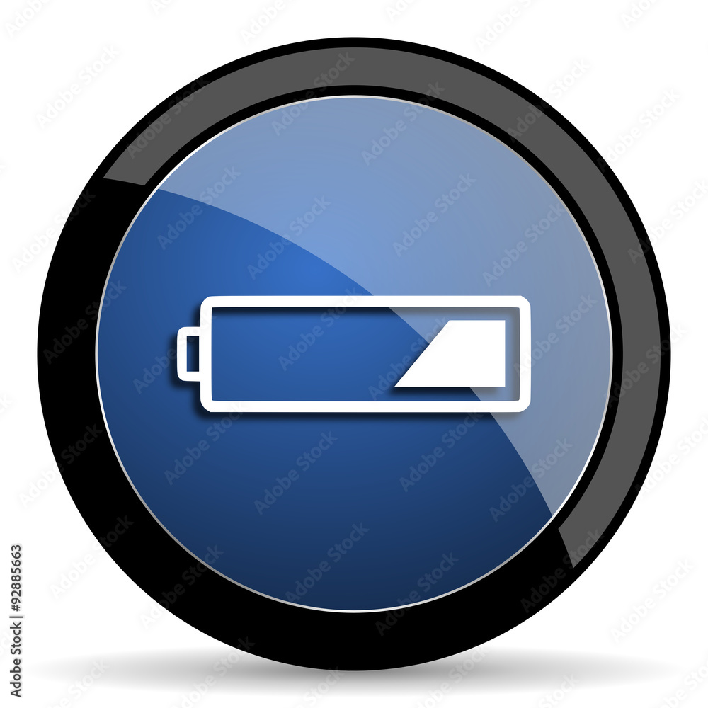 battery blue circle glossy web icon on white background, round button for internet and mobile app battery blue circle glossy web icon on white background, round button for internet and mobile app
