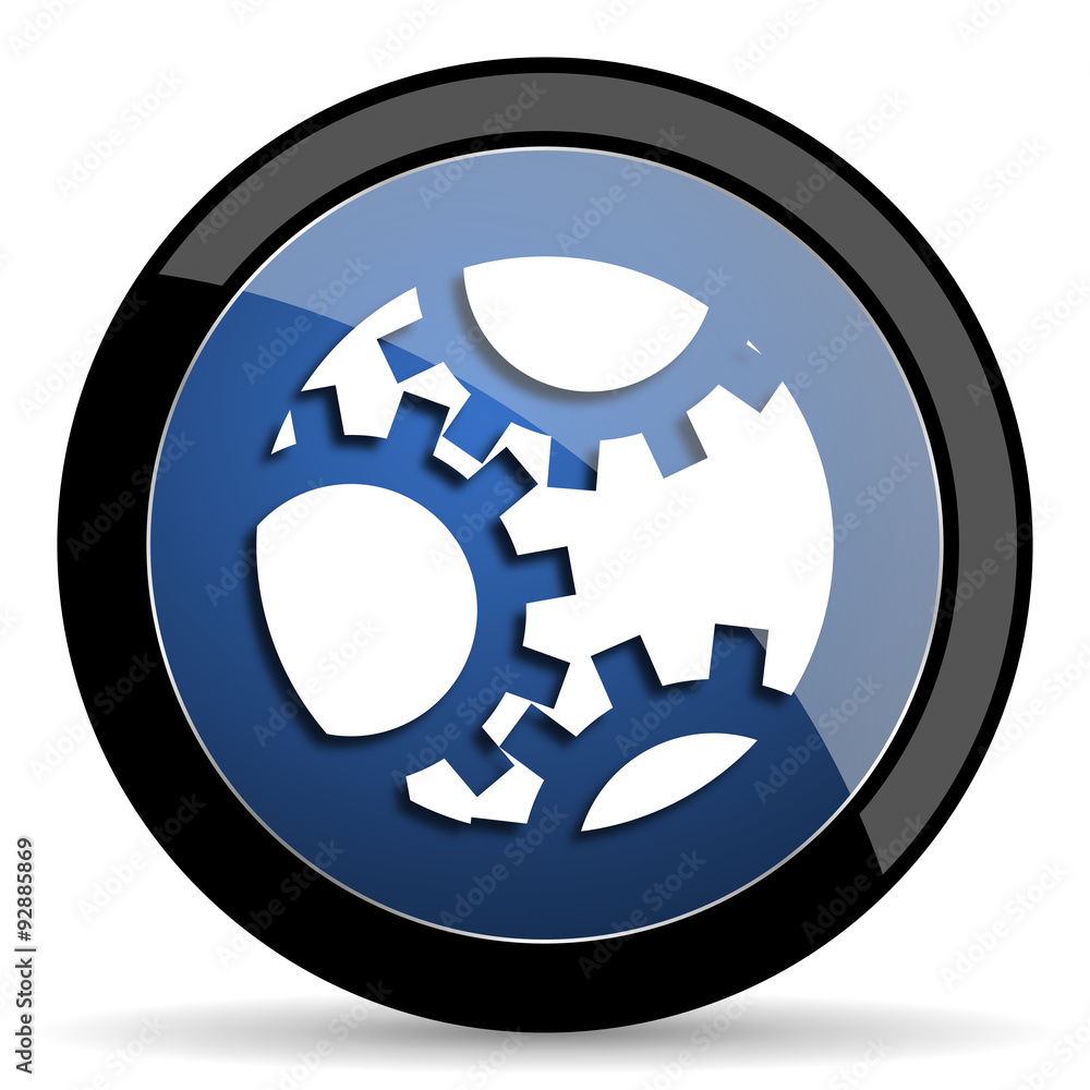 gear blue circle glossy web icon on white background, round button for internet and mobile app gear blue circle glossy web icon on white background, round button for internet and mobile app