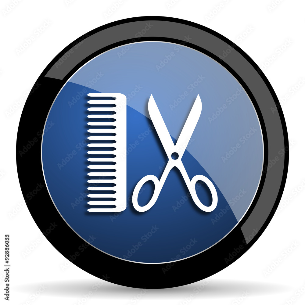 barber blue circle glossy web icon on white background, round button for internet and mobile app barber blue circle glossy web icon on white background, round button for internet and mobile app