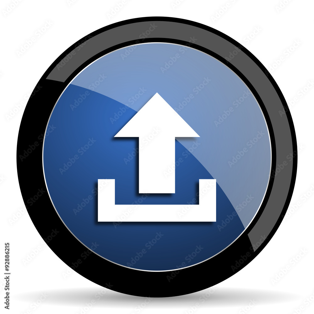 upload blue circle glossy web icon on white background, round button for internet and mobile app upload blue circle glossy web icon on white background, round button for internet and mobile app