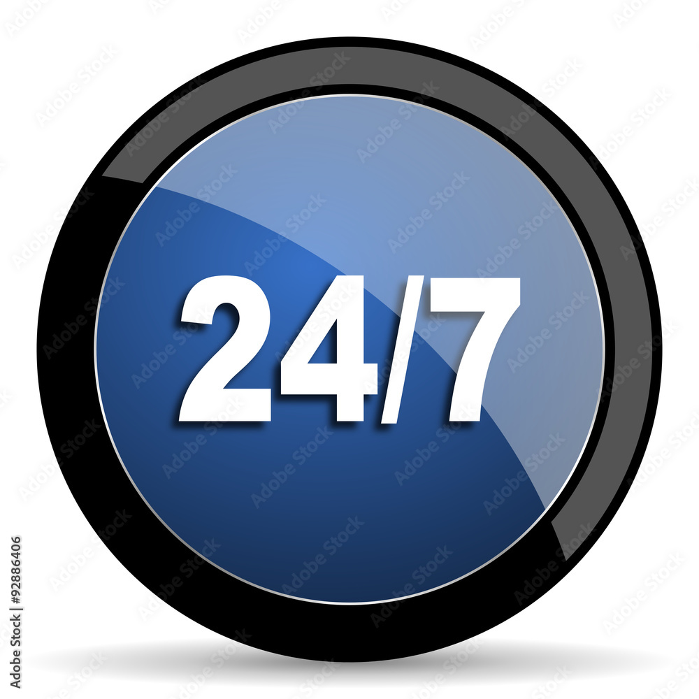 24/7 blue circle glossy web icon on white background, round button for internet and mobile app 24/7 blue circle glossy web icon on white background, round button for internet and mobile app