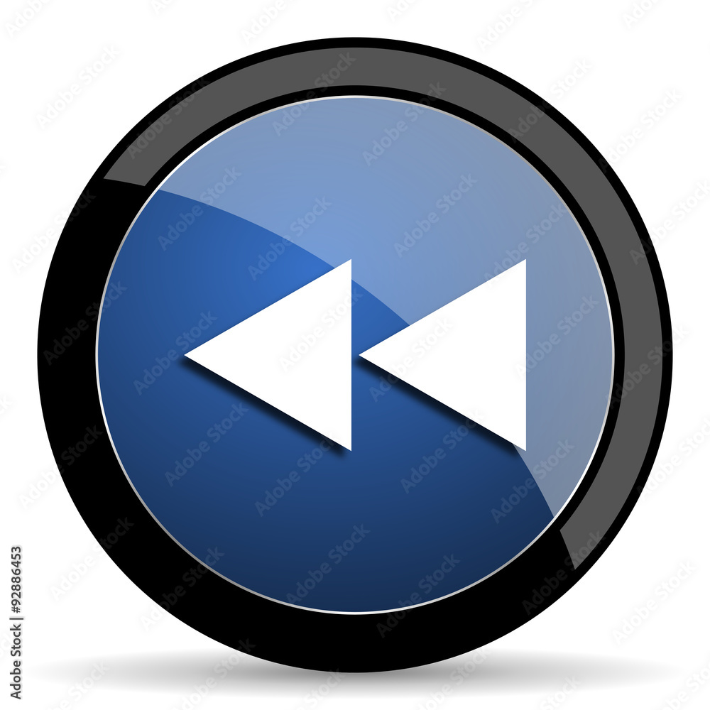 rewind blue circle glossy web icon on white background, round button for internet and mobile app rewind blue circle glossy web icon on white background, round button for internet and mobile app