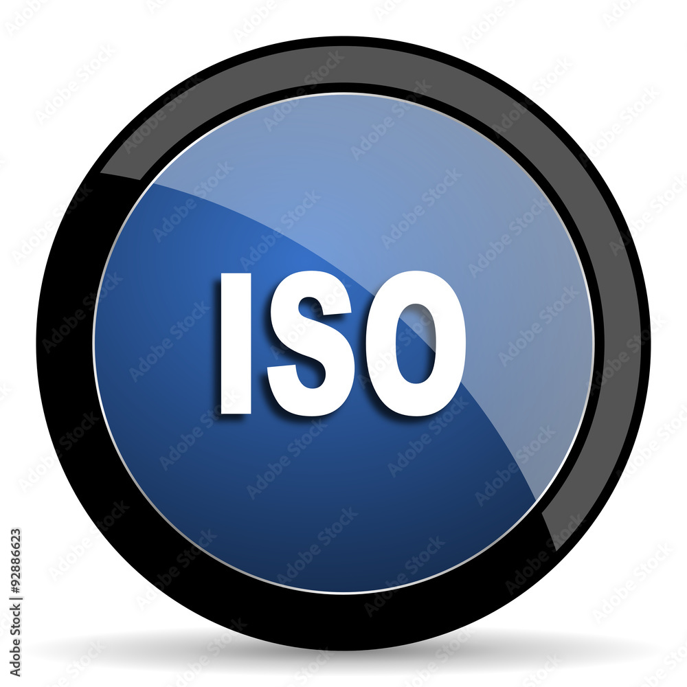 iso blue circle glossy web icon on white background, round button for internet and mobile app iso blue circle glossy web icon on white background, round button for internet and mobile app