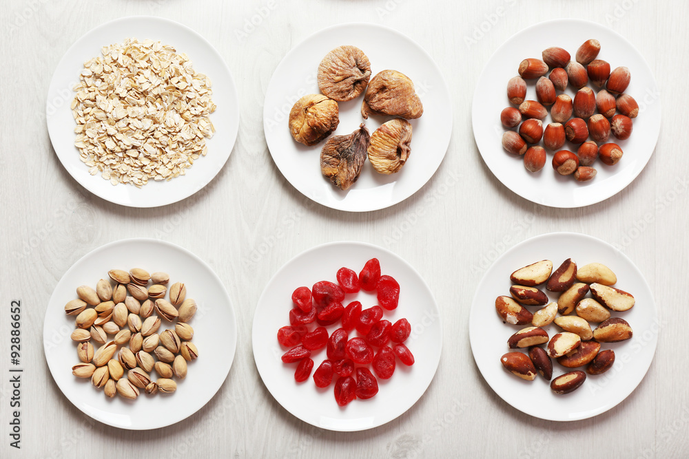 Set of different products on wooden background Set of different products on wooden background