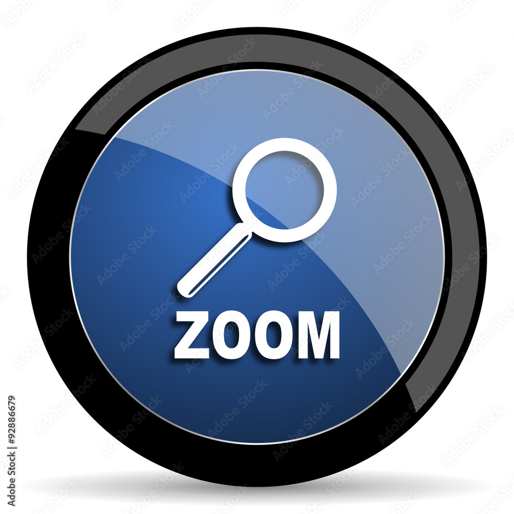 zoom blue circle glossy web icon on white background, round button for internet and mobile app zoom blue circle glossy web icon on white background, round button for internet and mobile app