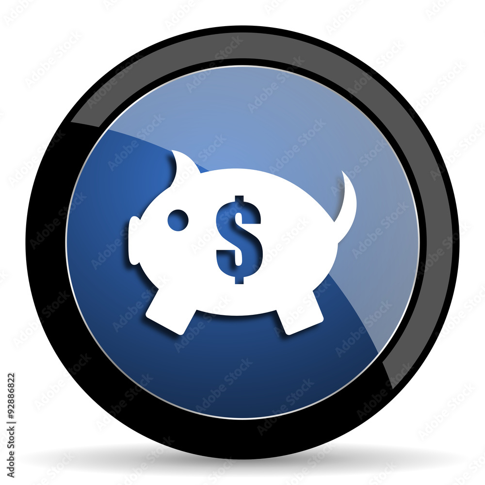 piggy bank blue circle glossy web icon on white background, round button for internet and mobile app