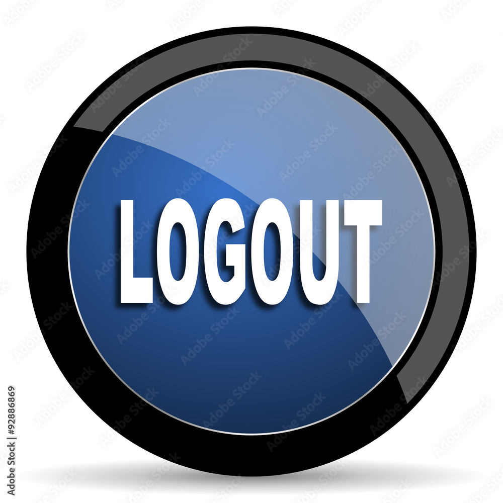 logout blue circle glossy web icon on white background, round button for internet and mobile app