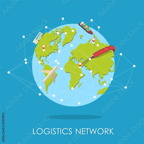 Logistic network isometric isllustration.Mini planet concept.