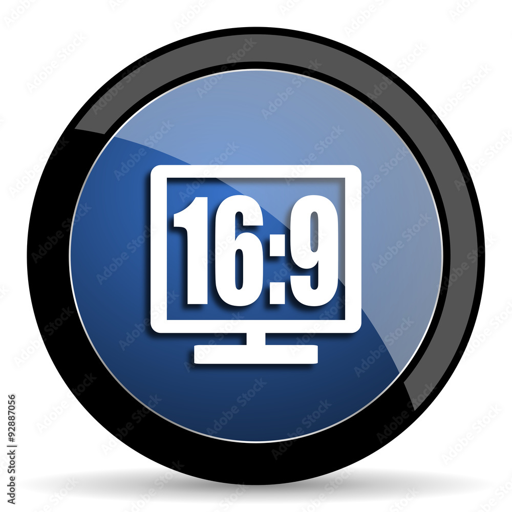 16 9 display blue circle glossy web icon on white background, round button for internet and mobile app 16 9 display blue circle glossy web icon on white background, round button for internet and mobile app