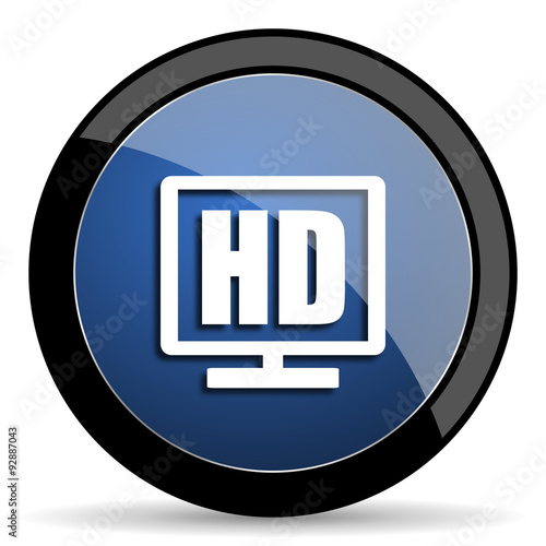 hd display blue circle glossy web icon on white background, round button for internet and mobile app