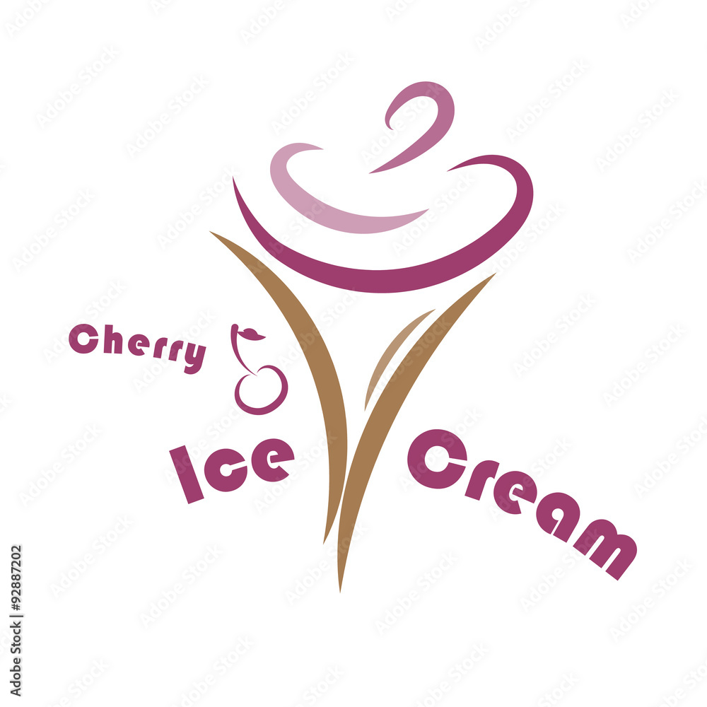Cherry ice cream icon on a white background. Suitable for use in the menu of cafe and restaurant