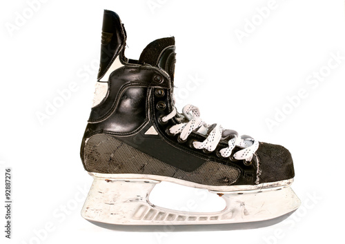 old ice hockey skate close up detail, isolated on white