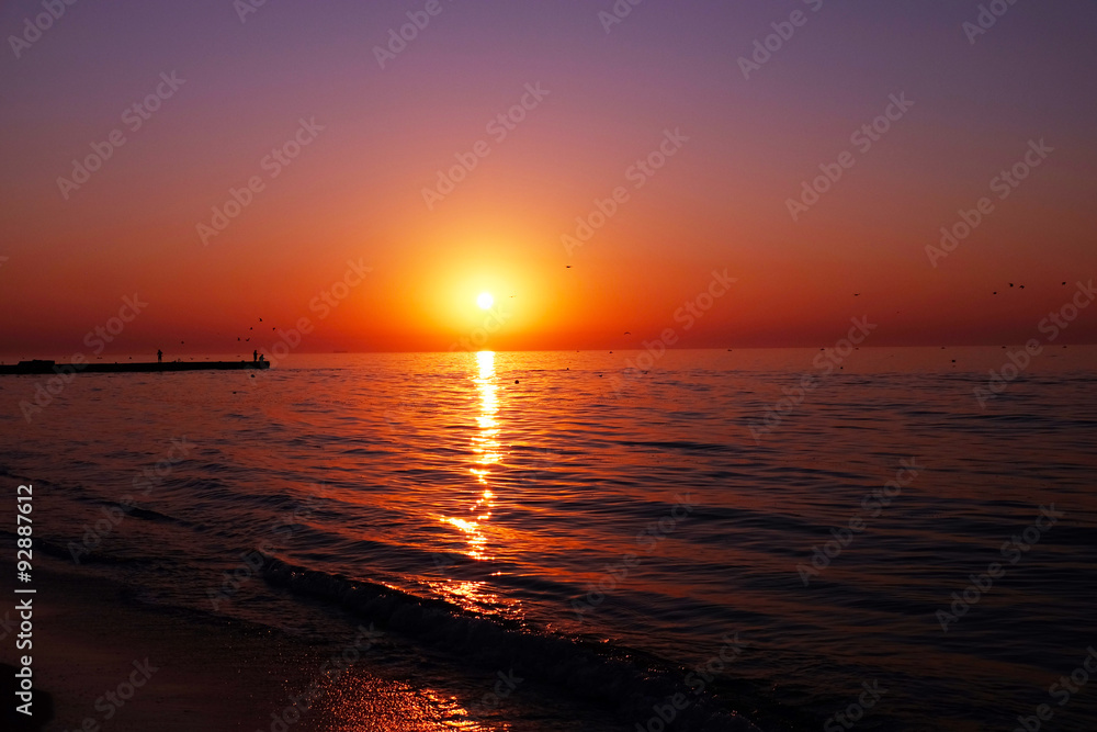 View of beautiful sunrise on the beach