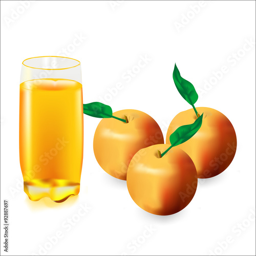  glass of apple juice and three apples