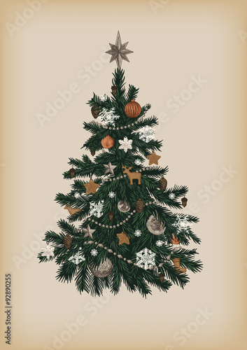Christmas tree. Vector vintage illustration.