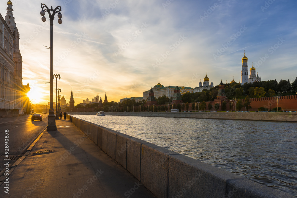 Sunset view of Kremlin and Moscow river in Moscow, Russia
