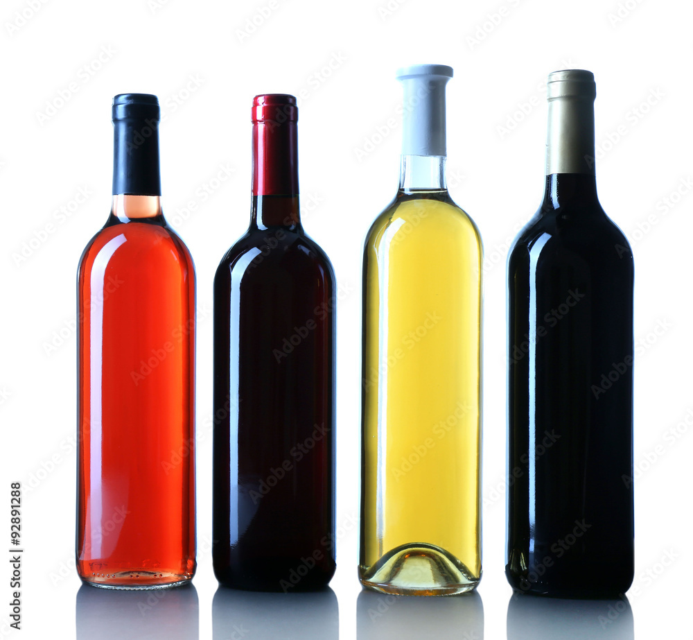 set of different wine bottles isolated on white background set of different wine bottles isolated on white background