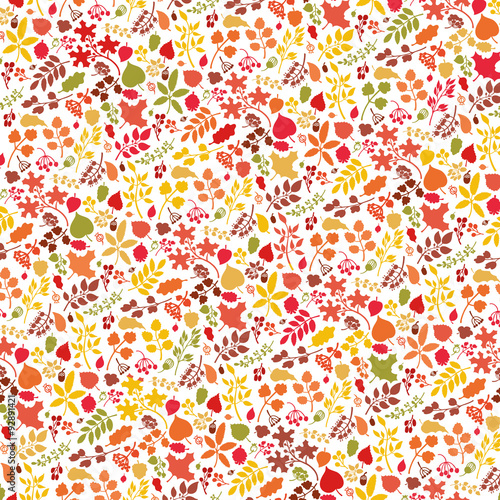Autumn leaves,branches,berries pattern.Fall silhouette