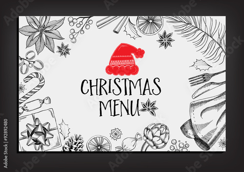 Christmas party invitation restaurant. Food flyer.